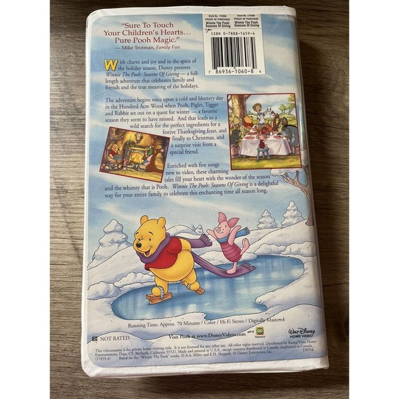 Disney's "WINNIE THE POOH: SEASONS OF GIVING" VHS in White Clamshell Case - Picture 3 of 3